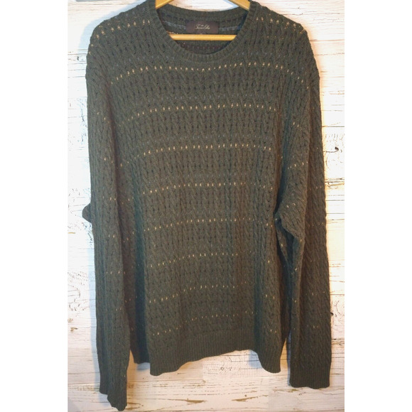 Men's 90's Grunge Olive & Tan Long Sleeve Cable Knit Sweater XXL Tasso Elba - Picture 4 of 8